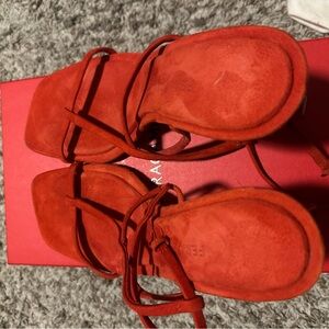 Ferragamo red Elina T-Strap Gancini Sandals